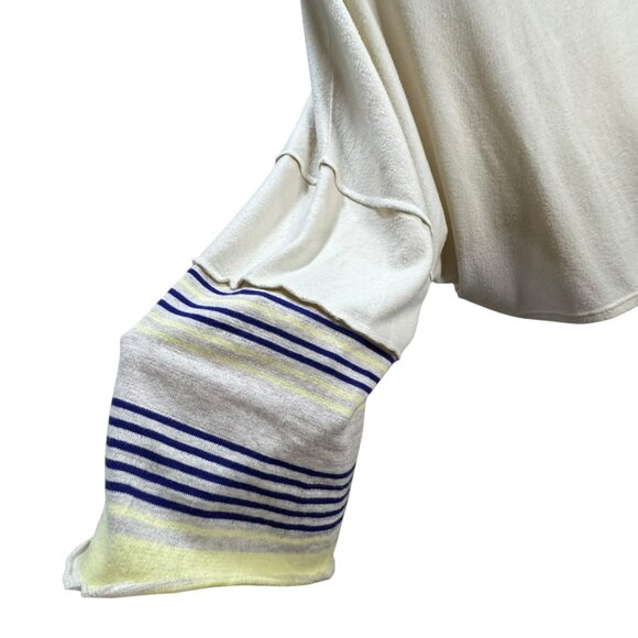 Free People Cooper Striped Knit Top Ivory Yellow Blue Oversized Slouchy Top SZ:L - Picture 4 of 12